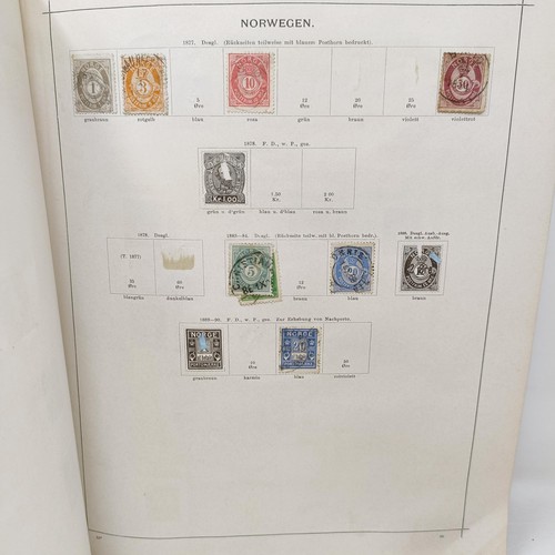 1 - A Schaubek postage stamp album, with assorted world stamps, including a GB Penny Black, 1894 edition