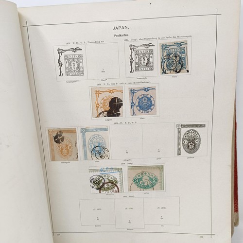 1 - A Schaubek postage stamp album, with assorted world stamps, including a GB Penny Black, 1894 edition