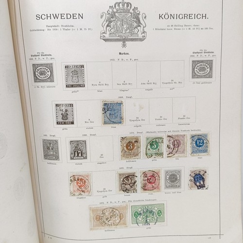 1 - A Schaubek postage stamp album, with assorted world stamps, including a GB Penny Black, 1894 edition