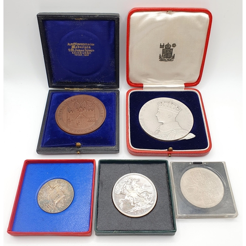 112 - A George VI silver Coronation medallion, 1937, boxed, other medallions and coins