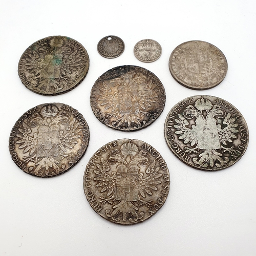 124 - Five Thaler's, and other assorted coins