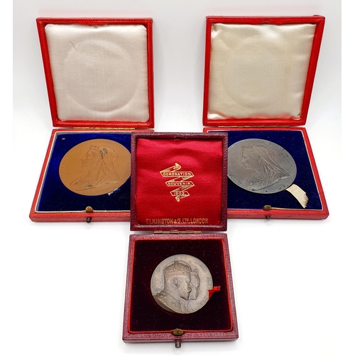 131 - A Queen Victoria silver Diamond Jubilee medallion, boxed, another similar, and an Edward VII silver ... 