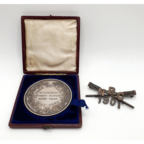 132 - An Oxford University Boat Club Challenge Prize Medal Four Oars, boxed, and a silver NRC 1901 brooch,... 