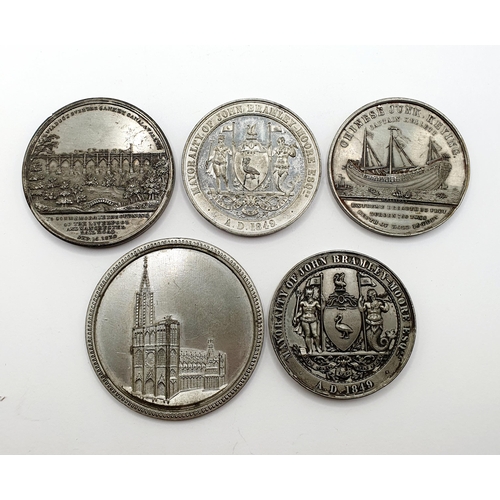 136 - A Liverpool and Manchester Rail Road 1830 commemorative medallion, and four other medallions (5)