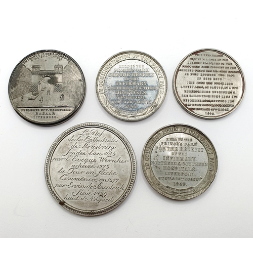 136 - A Liverpool and Manchester Rail Road 1830 commemorative medallion, and four other medallions (5)