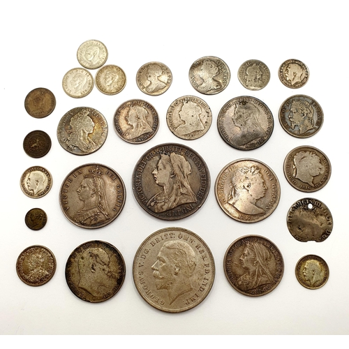 145 - A crown, 1897, another, 1935, a half crown, 1887, and other assorted coins