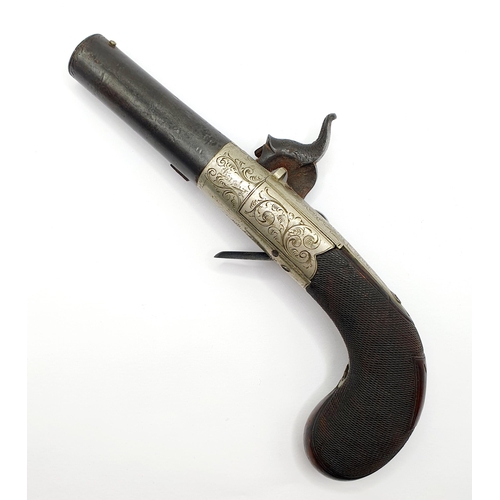 156 - An early 19th century percussion cap muff type pistol, with a folding trigger, 15 cm