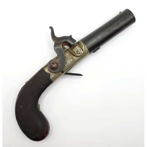 156 - An early 19th century percussion cap muff type pistol, with a folding trigger, 15 cm