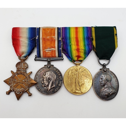 167 - A group of four medals, comprising a 1914-15 Star, a British War Medal, a Victory Medal, and a Terri... 