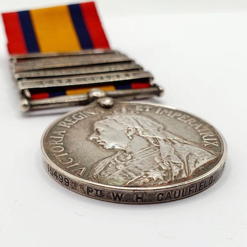 178 - A Queen's South Africa Medal, awarded to 15499 Pte W H Caulfield RAMC, with Cape Colony, Orange Free... 