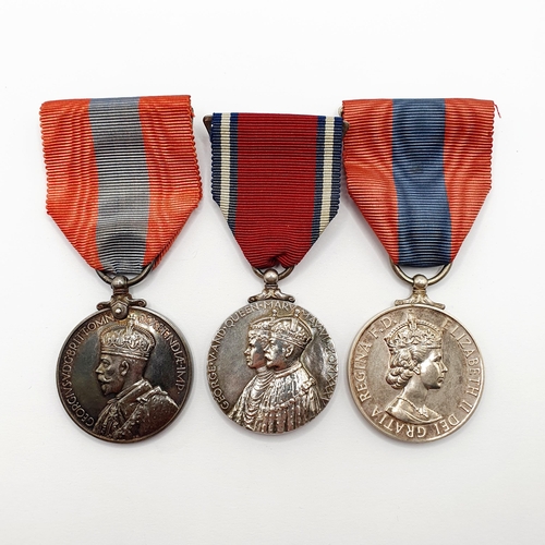 185 - A George V Silver Jubilee Medal, and Imperial Service Medal, awarded to Charles Alfred Burras, and a... 