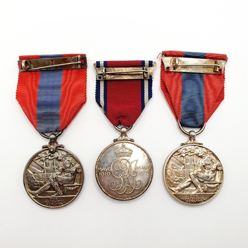 185 - A George V Silver Jubilee Medal, and Imperial Service Medal, awarded to Charles Alfred Burras, and a... 