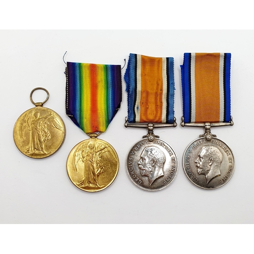 189 - A pair of WWI medals, awarded to S-31799 Pte L S Austin Rifle Brigade, and another pair, awarded to ... 