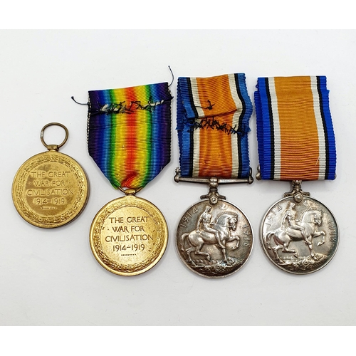 189 - A pair of WWI medals, awarded to S-31799 Pte L S Austin Rifle Brigade, and another pair, awarded to ... 