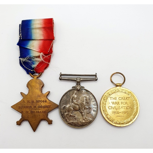 193 - A 1914 Star trio, awarded to RMA 10044 Gnr W Gosney RM Brigade