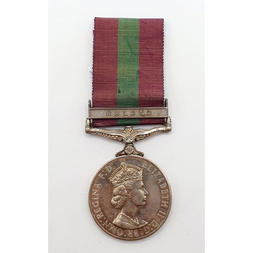 196 - A General Service Medal, awarded to 3519784 LAC J M Harkins RAF, with Malaya clasp