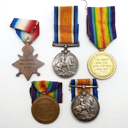 208 - A 1914-15 Star, awarded to M2-077194 Pte W Paull ASC, and a pair of WWI medals, awarded to 97471 Cpl... 