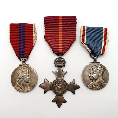 212 - An OBE, a George VI Coronation medal, and an Elizabeth II Coronation medal