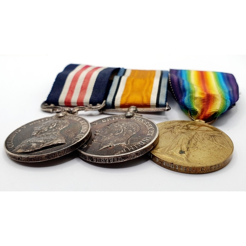 214 - A trio of medals, comprising a Military Medal, and a pair of WWI medals, awarded to 20016 L Sgt T Tr... 