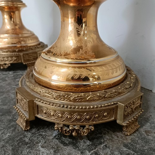 300 - A large pair Continental porcelain vases and covers, decorated birds and flowers, with gilt handles ... 