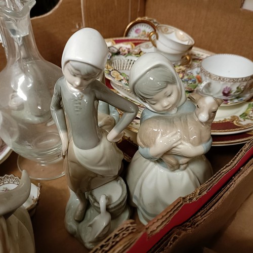 305 - A Lladro figure of a lady, 25 cm high, assorted ceramics, silver plated candlesticks and other items... 