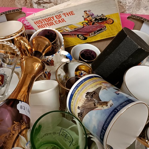 307 - Assorted commemorative mugs, glass and other items (box)