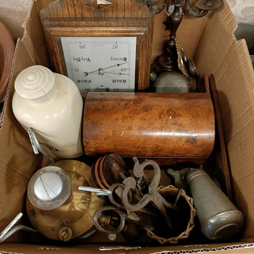 309 - A walnut caddy, 25 cm wide, a brown glazed bowl, 41 cm diameter, a cast metal stand, and assorted ot... 