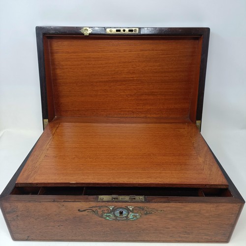 345 - A Victorian inlaid rosewood writing slope, 40.5 cm high, and a pottery centrepiece, decorated a parr... 