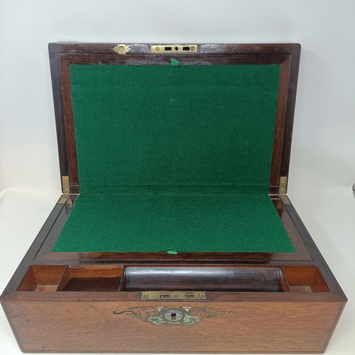 345 - A Victorian inlaid rosewood writing slope, 40.5 cm high, and a pottery centrepiece, decorated a parr... 