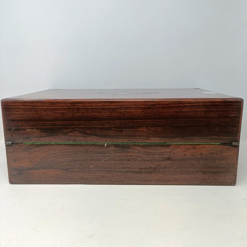 345 - A Victorian inlaid rosewood writing slope, 40.5 cm high, and a pottery centrepiece, decorated a parr... 