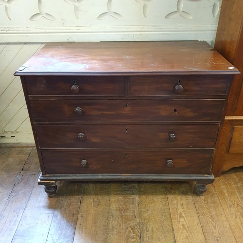 527 - A mahogany chest, having two short and three long drawers, 117 cm wide, and a mahogany bow front che... 