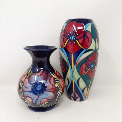 337 - A Moorcroft Pottery vase, decorated anemone, 12.5 cm high, and another Moorcroft vase, 2007, 18.5 cm... 