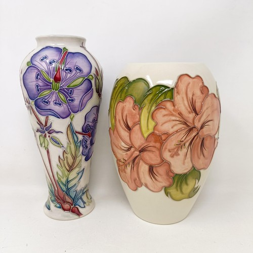 338 - A Moorcroft Pottery Cranes Bill vase, 2001, 20.5 cm high, and another Moorcroft vase, 18 cm high (2)