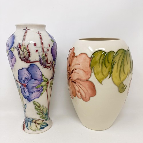 338 - A Moorcroft Pottery Cranes Bill vase, 2001, 20.5 cm high, and another Moorcroft vase, 18 cm high (2)