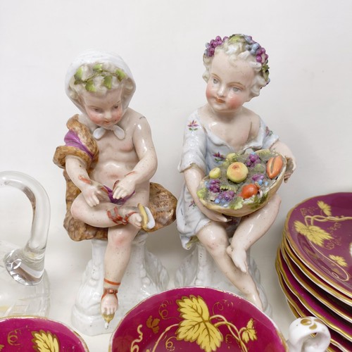 362 - A pair of Dresden figures of infants, 20 cm high, various losses, and assorted ceramics (box)