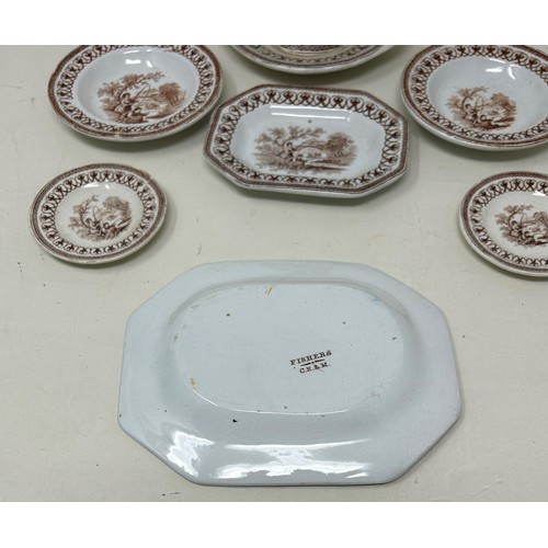 385 - A 19th century child's part dinner service, stamped Fishers C E & M