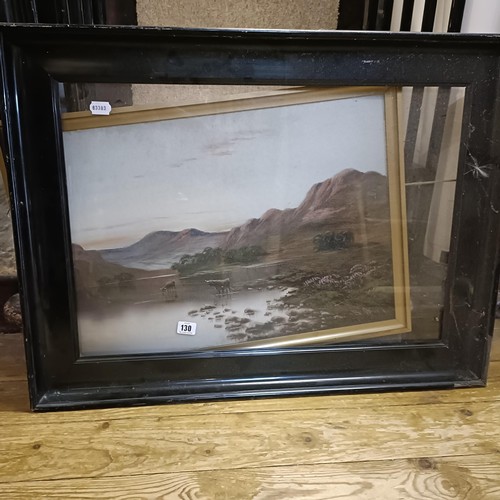 385A - A gilt framed mirror, two landscapes and two prints (5)