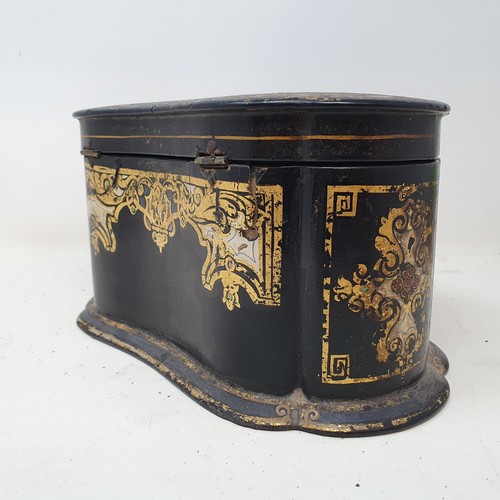 382 - A 19th century papier-mâché tea caddy, signed Jennens & Bettridge with mother of pearl inlay, 22 cm ... 