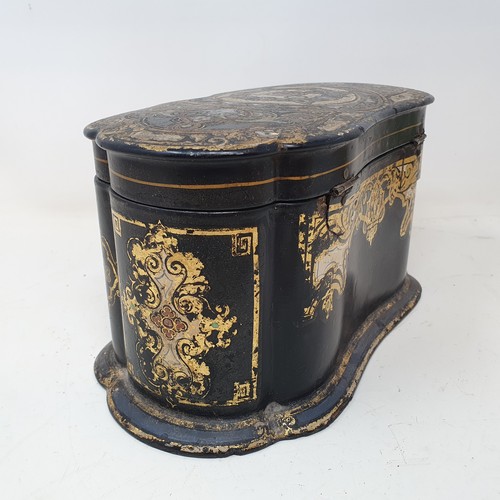 382 - A 19th century papier-mâché tea caddy, signed Jennens & Bettridge with mother of pearl inlay, 22 cm ... 