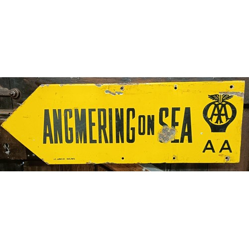 1013 - An AA Angmering-on-Sea enamel double sided arrow sign, 26 x 76 cm