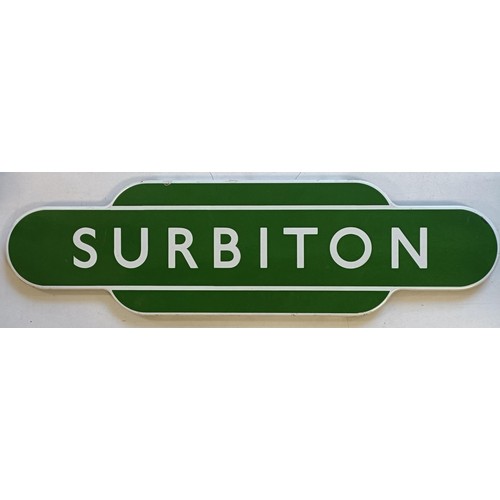 1022 - A Surbiton railway station enamel totem sign, 26 x 92.5 cm