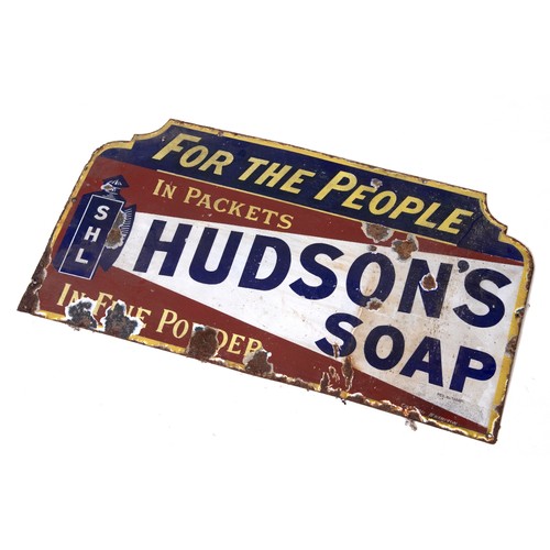 1029 - A Hudson's Soap enamel sign, of shaped rectangular form, 43.5 x 78.5 cm