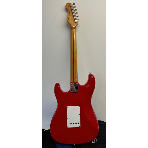 474 - A copy of a Fender Stratocaster guitar, in a soft carry case