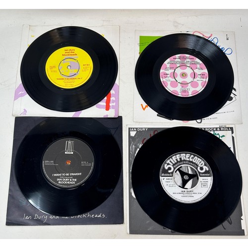 437 - Four Ian Dury and the Blockheads vinyl singles, Hit me with your Rhythm Stick, Reasons to be Cheerfu... 