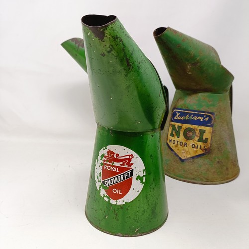 1008 - A Royal Snowdrift Oil pourer, 26 cm high, a Duckham's NOL Motor Oils pourer, and three others (5)