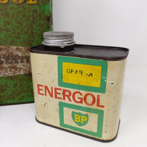 1019 - A BP Energol oil can, 30 cm high, and two other BP Energol cans (3)