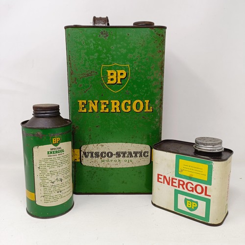 1019 - A BP Energol oil can, 30 cm high, and two other BP Energol cans (3)