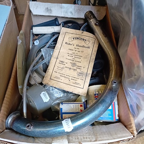 1068 - Assorted NSU 250 motorcycle spares, Honda XR decals, motorcycle boots and assorted books (qty)