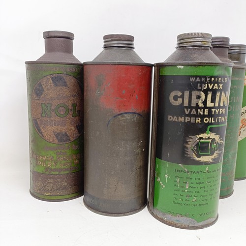 1020 - A Castrol oil can, a Wakefield Luvax Girling oil can, and three other oil cans (5)