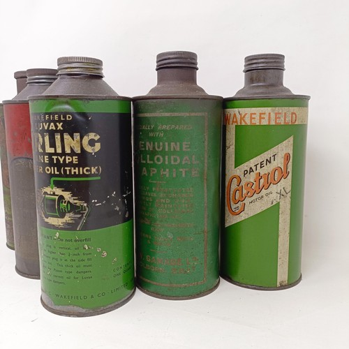 1020 - A Castrol oil can, a Wakefield Luvax Girling oil can, and three other oil cans (5)